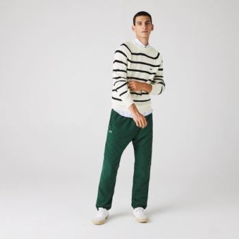 Lacoste Crew Neck Striped Ribbed Wool Sweater - Svetr Pánské Bílé / Tmavě Blankyt Blankyt | CZ-QzTqU